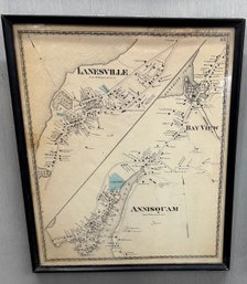 152 Year Old Framed Map Lanesville Annisquam Bayview  From Essex County Map Book