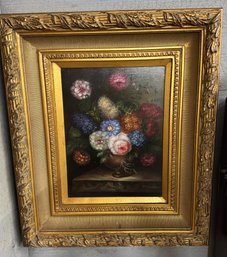 Gorgeous Floral Giclee In Gold Gilt Framed Signed