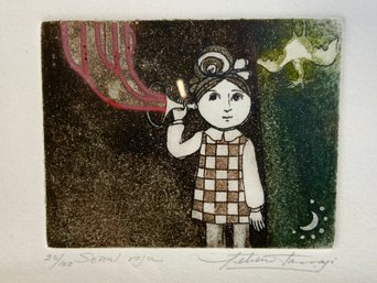Signed Numbered Aquatint Etching By Leticia Tarrago Senal Roja