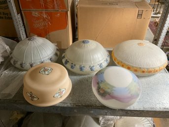 Five Antique Glass Ceiling Mount Shades