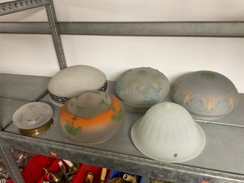 Six Antique Painted And Other Ceiling Mount Glass Shades