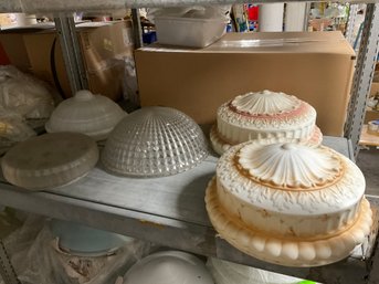 Five Antique Painted Cut To Clear And Other Ceiling Shades