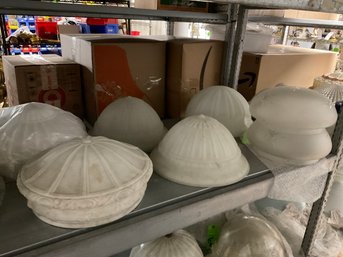 Seven Antique Clear And Milk Glass Ceiling Mount Glass Shades