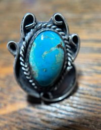 Sterling & Turquoise Hippie Ring 1970s Boho Probably Native American Sz 6