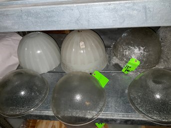Lot Of Seven Antique Milk Glass And Clear Glass Ceiling Mount Shades