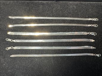 6 Sterling Herringbone Bracelets All 6ish ' Long