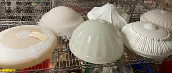 Six Pieces Of Vintage Ceiling Mount Shades Including Steuben Calcite Bowl Glass Milk Glass Etc