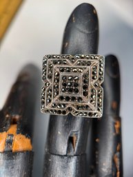 Vintage Sterling & Marcasite Art Deco Statement Ring Sz 6ish