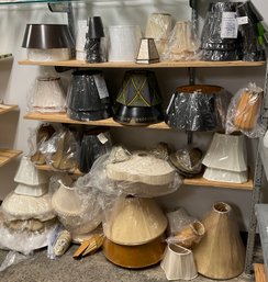 Large Lot Of Vintage And New Lampshades Cloth Punched Tin Beaded Etc