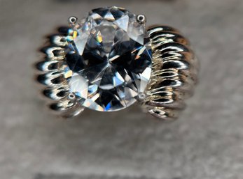 .925 Glam Cocktail Ring With Round Cut CZ -  Sz 4.5 Ish