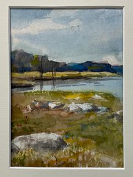 Small Pastoral Waterside Watercolor