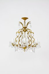 C460 Mid 20th Century Spanish Brass And Crystal Chandelier