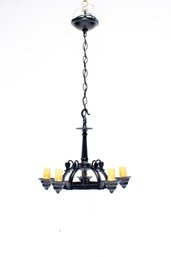 C456 1930s Arts And Crafts Black Virden Chandelier