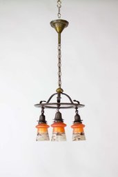 C453 Early 20th Century Arts And Crafts Chandelier With Orange Painted Glass