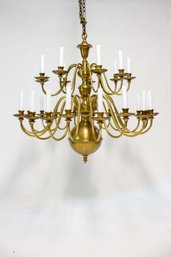 C447 Early 20th Century Large Two Tier Colonial Style Brass Chandelier