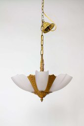C445 1930s Gold Art Deco Slip Shade Chandelier.