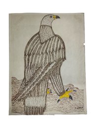 Vintage  Folk Art Drawing Of An American Bald Eagle Signed P Chick