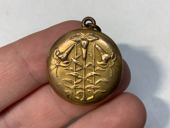 Two Antique Costume Jewelry Lockets Religious Locket With Lilies