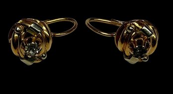 Pair Of 18K (750) Gold Earrings, One With Replaces Stone