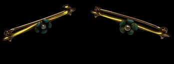 Pair Of Matching 10K Gold Blue Flower Pins