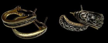 2 Sets Of 14K Gold & Diamonds Earrings