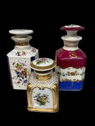 Trio Of Antique Hand Painted Porcelain Canisters