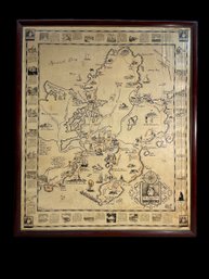1930 Mons Framed Map Of Cape Ann Gloucester