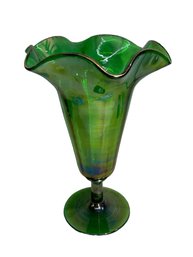 Vintage Tall Green Carnival Glass Vase