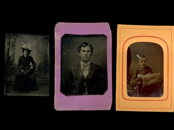 3 Antique Tin Type Portraits