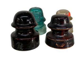 Four Antique Glass And Ceramic Insulators Brookfield Locke Etc