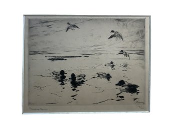 Antique Frank W. Benson Etching Of Ducks  Pencil Signed And Numbered