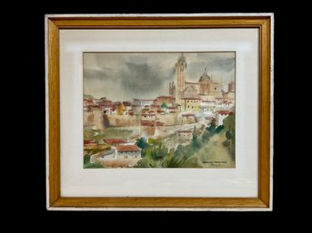 Midcentury Spanish Landscape Watercolor Signed Frush