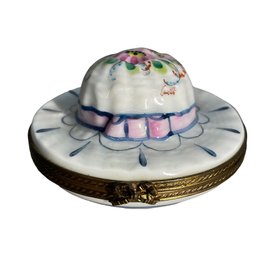 Hand Painted Peint A La Mein Porcelain Limoges Hat Trinket Box Pillbox
