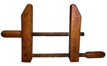 Large Antique Wooden Farmhouse Clamp Vise