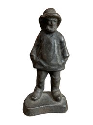 Heavy Antique Cast Iron Or Steel Fisherman Statue
