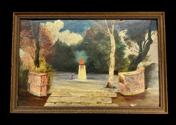 1924 Surrealist Oil Painting On Board Signed On Back Jestinsky