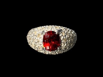 14K White Gold Pave Band And Diamond Ring