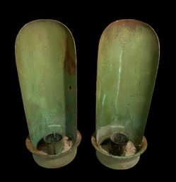 Pair Of Antique Painted Metal Candleholders