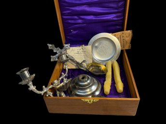 Antique Sacrament Set With Pope Leo Lid