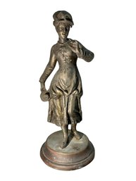Antique Cast Metal Young Woman Statue