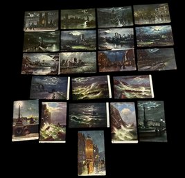21 Antique Tucks Oilette Nighttime Theme Postcards