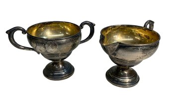 Pair Of Vintage Sterling Weighted Creamer And Sugar Bowl