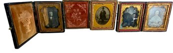 Four Antique Daguerreotypes Man In Top Hat Lady Etc