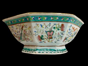 Antique Footed Porcelain Chinese Bowl Aqua Band