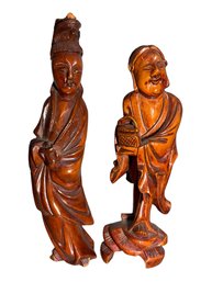 Pair Of Antique/ Vintage Carved Asian Wooden Deities