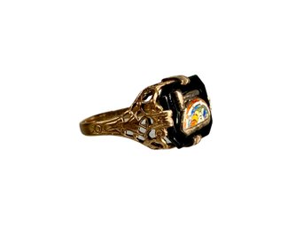 Antique 10K Gold Masonic Eastern Star Rainbow Girls Enamel Ring