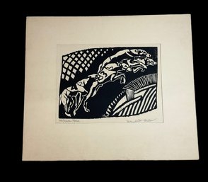 Whippet Race Helen West Heller Signed Woodblock