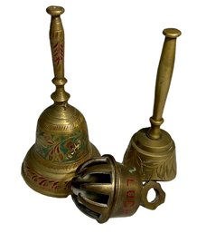 Trio Of Decorative Antique Brass Or Bronze Bells