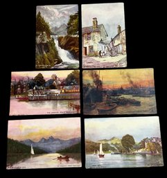 6 Antique Tucks Oilette Sunset Postcards