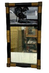 Antique Hitchcock Style Mirror With Painted Glass Lighthouse Scene